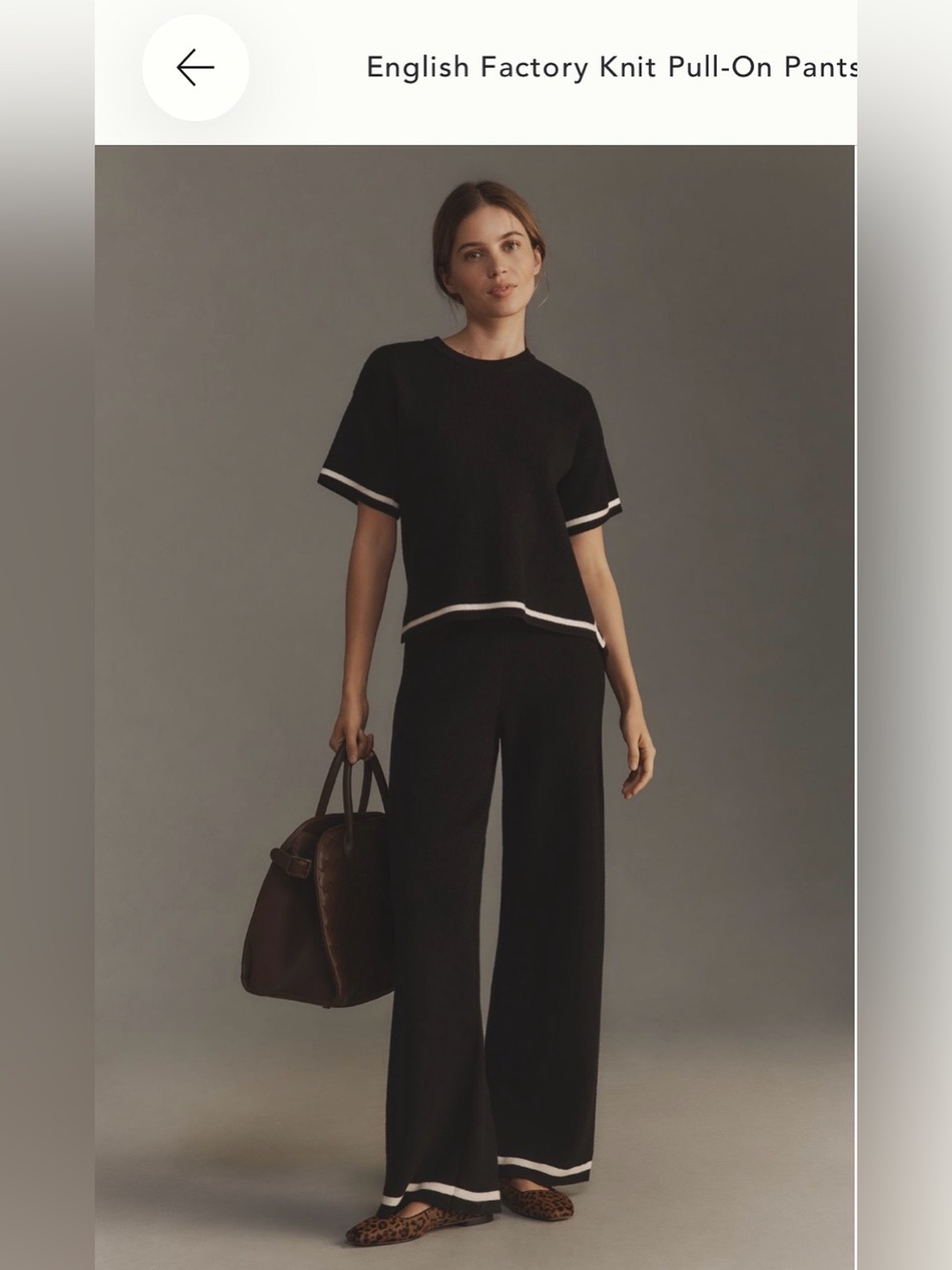 English Factory Black Knit Pull-On Wide-Leg Pants with White Trim